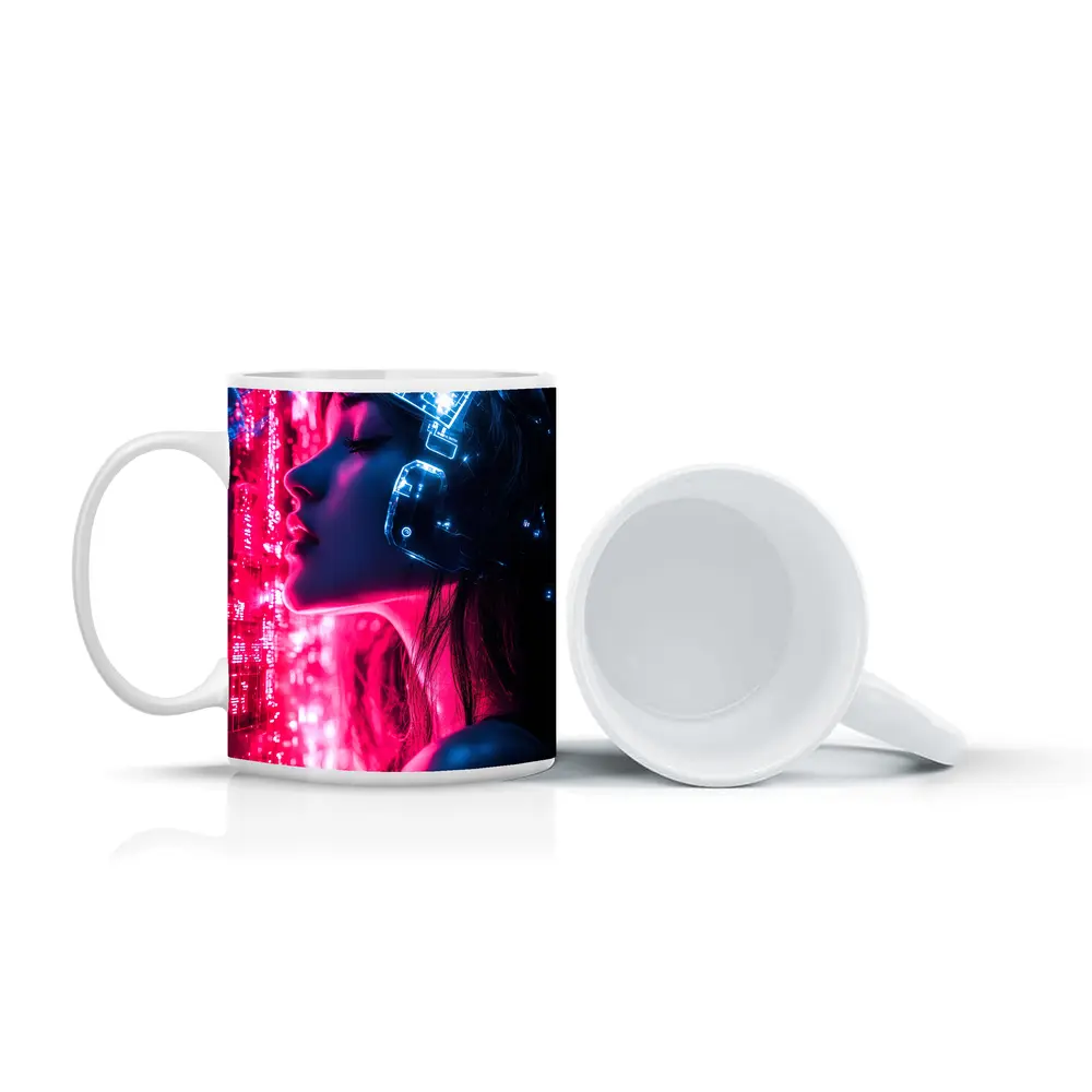 Cyberpunk Woman Neon Circuit Helmet Dark – Mugs