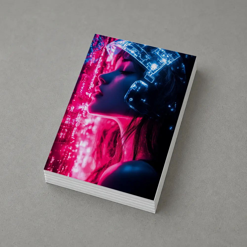 Cyberpunk Woman Neon Circuit Helmet Dark – Postcards