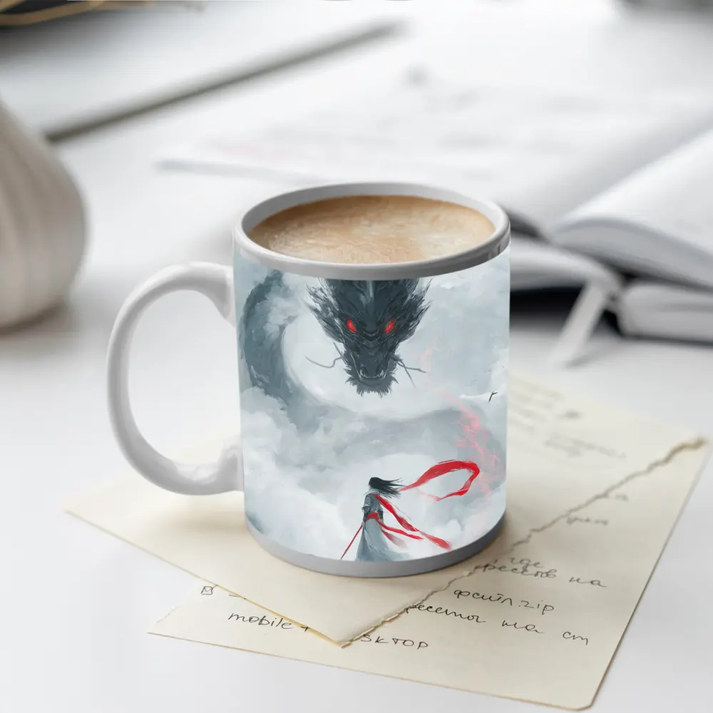 Dark Dragon Red Eyes Warrior Cloud Art – Mugs