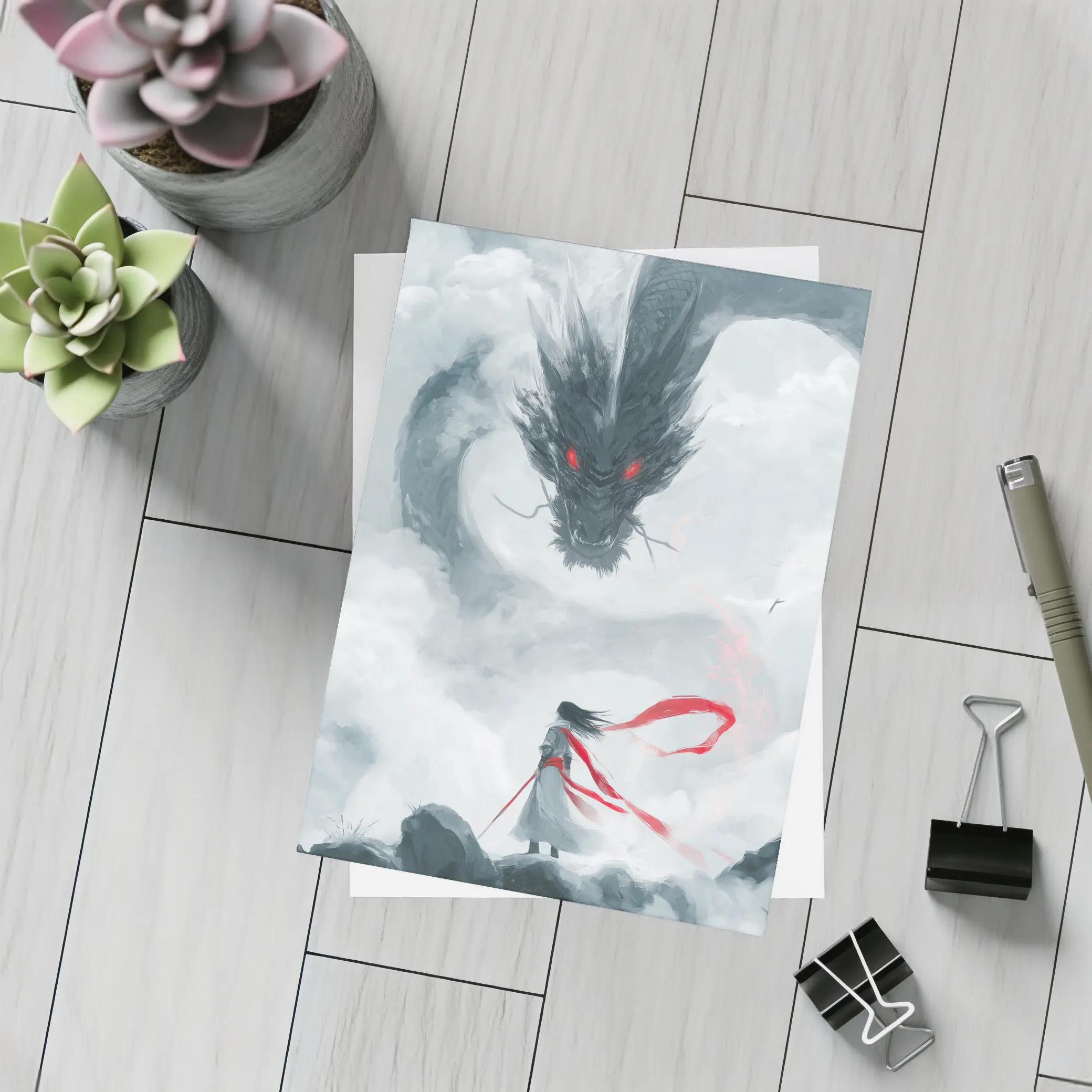 Dark Dragon Red Eyes Warrior Cloud Art – Postcards