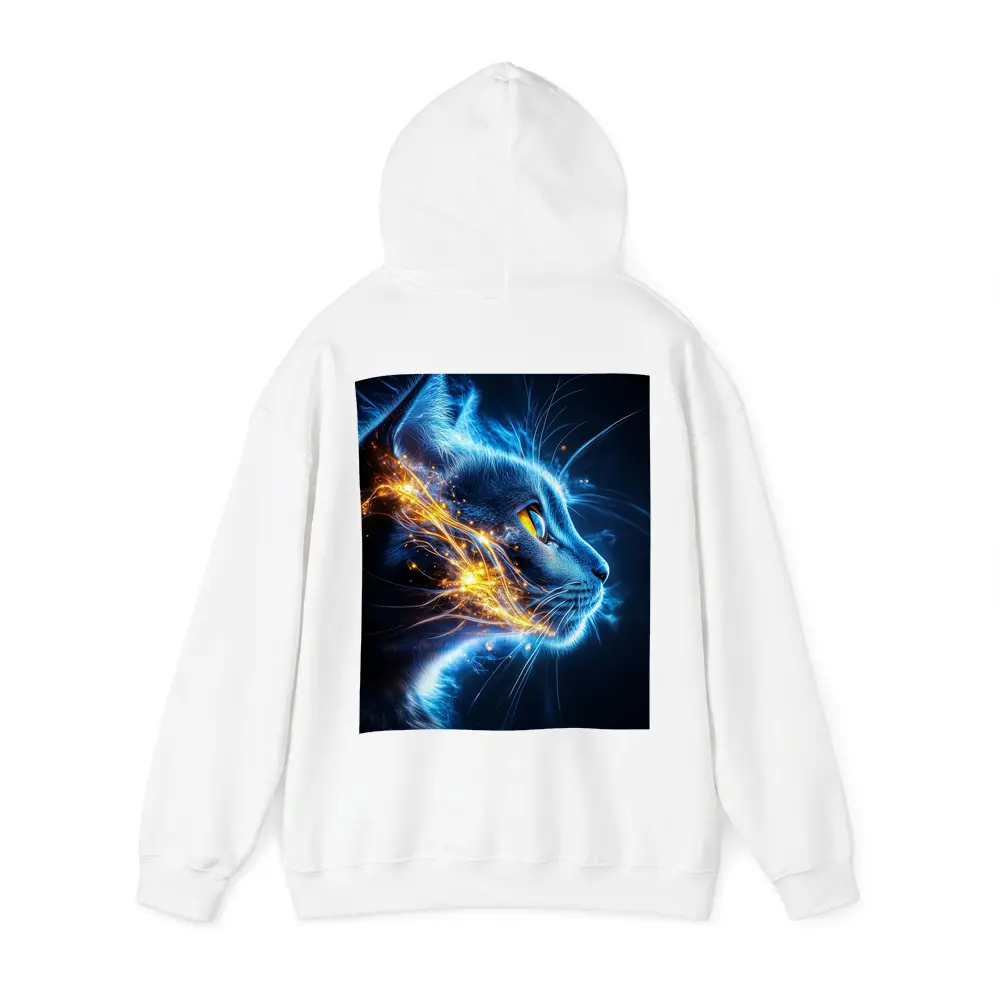 Blue Neon Cat Portrait Dark Background – Hoodies