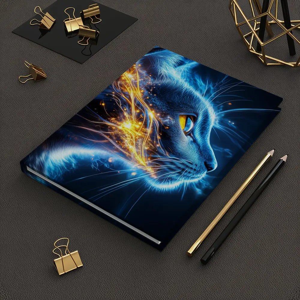 Blue Neon Cat Portrait Dark Background – Notebooks