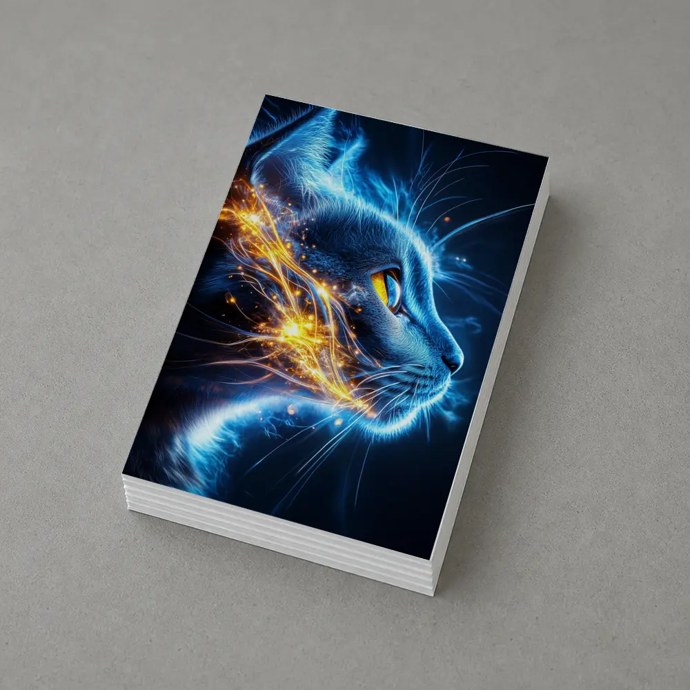 Blue Neon Cat Portrait Dark Background – Postcards