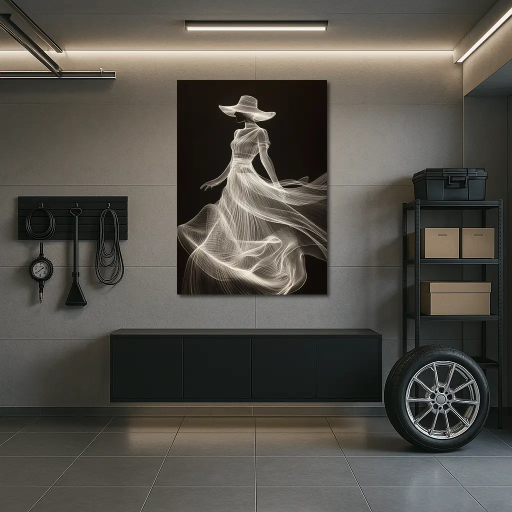 Woman in Hat White Line Art Black – Wall Art