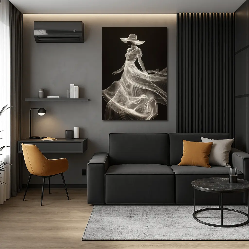 Woman in Hat White Line Art Black – Wall Art