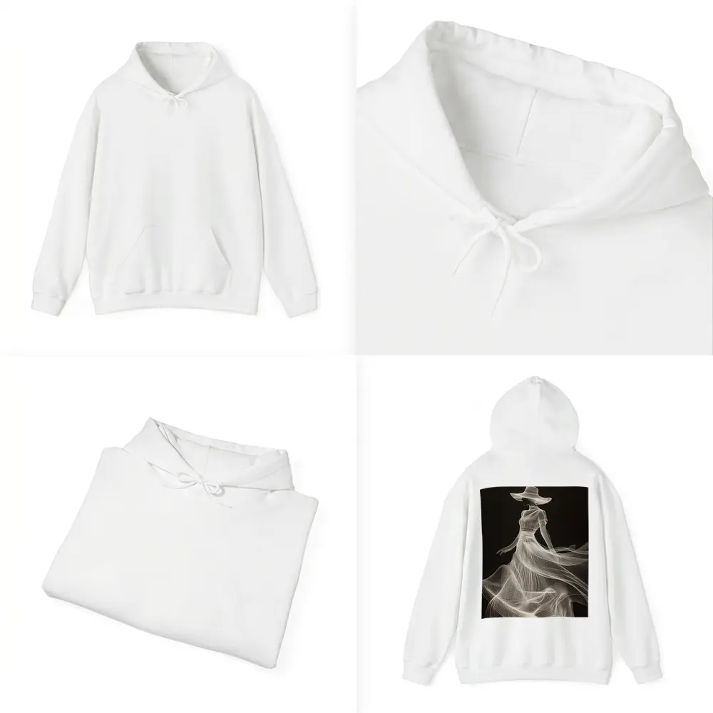 Woman in Hat White Line Art Black – Hoodies