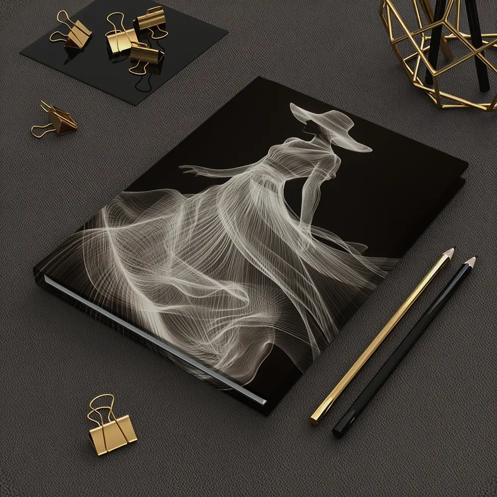 Woman in Hat White Line Art Black – Notebooks