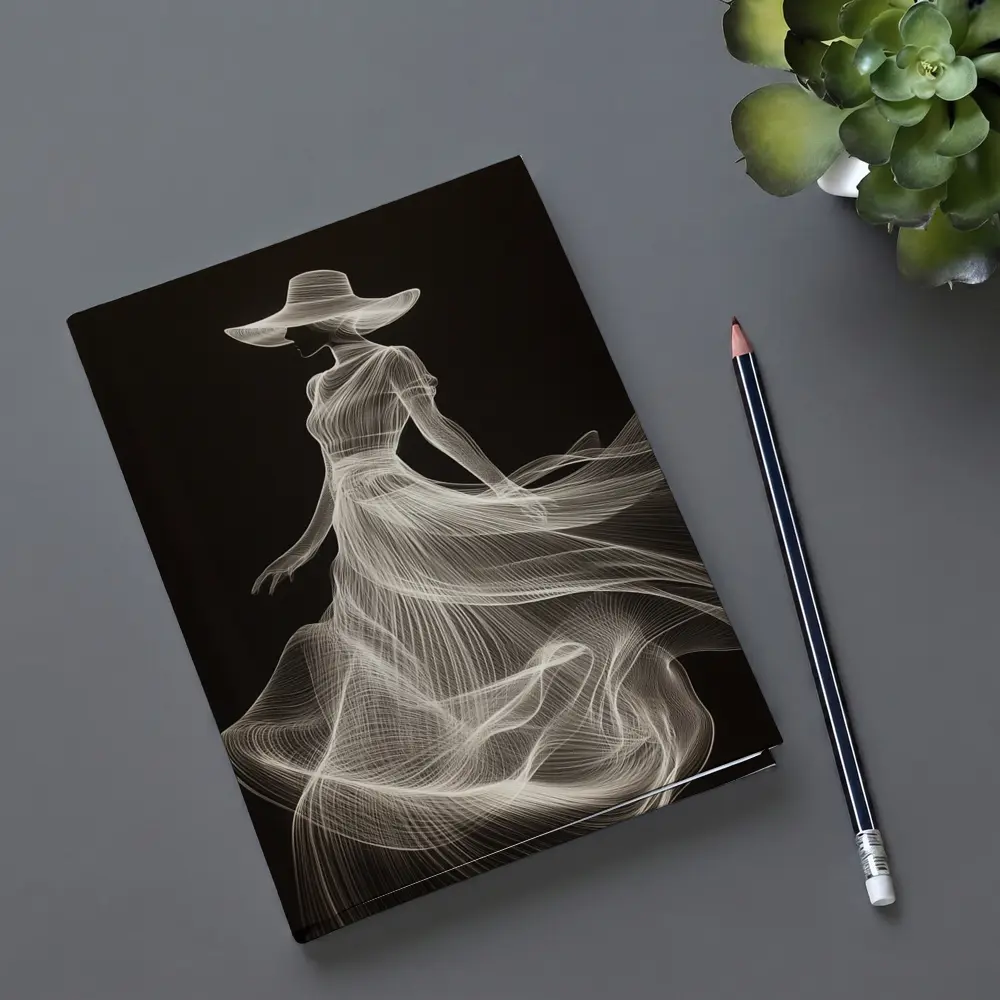 Woman in Hat White Line Art Black – Notebooks