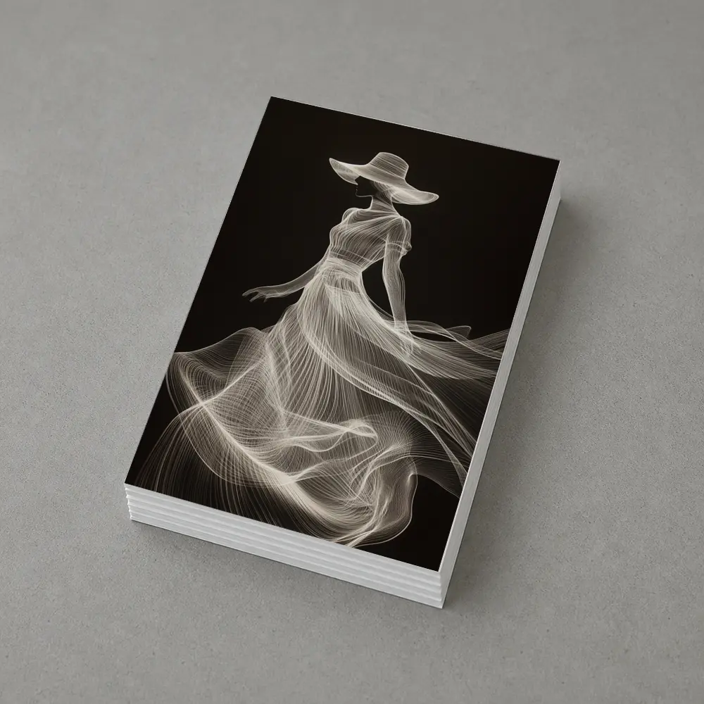Woman in Hat White Line Art Black – Postcards