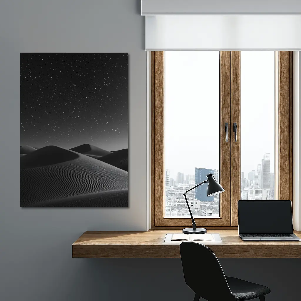 Black and White Desert Dunes Starry Night – Wall Art