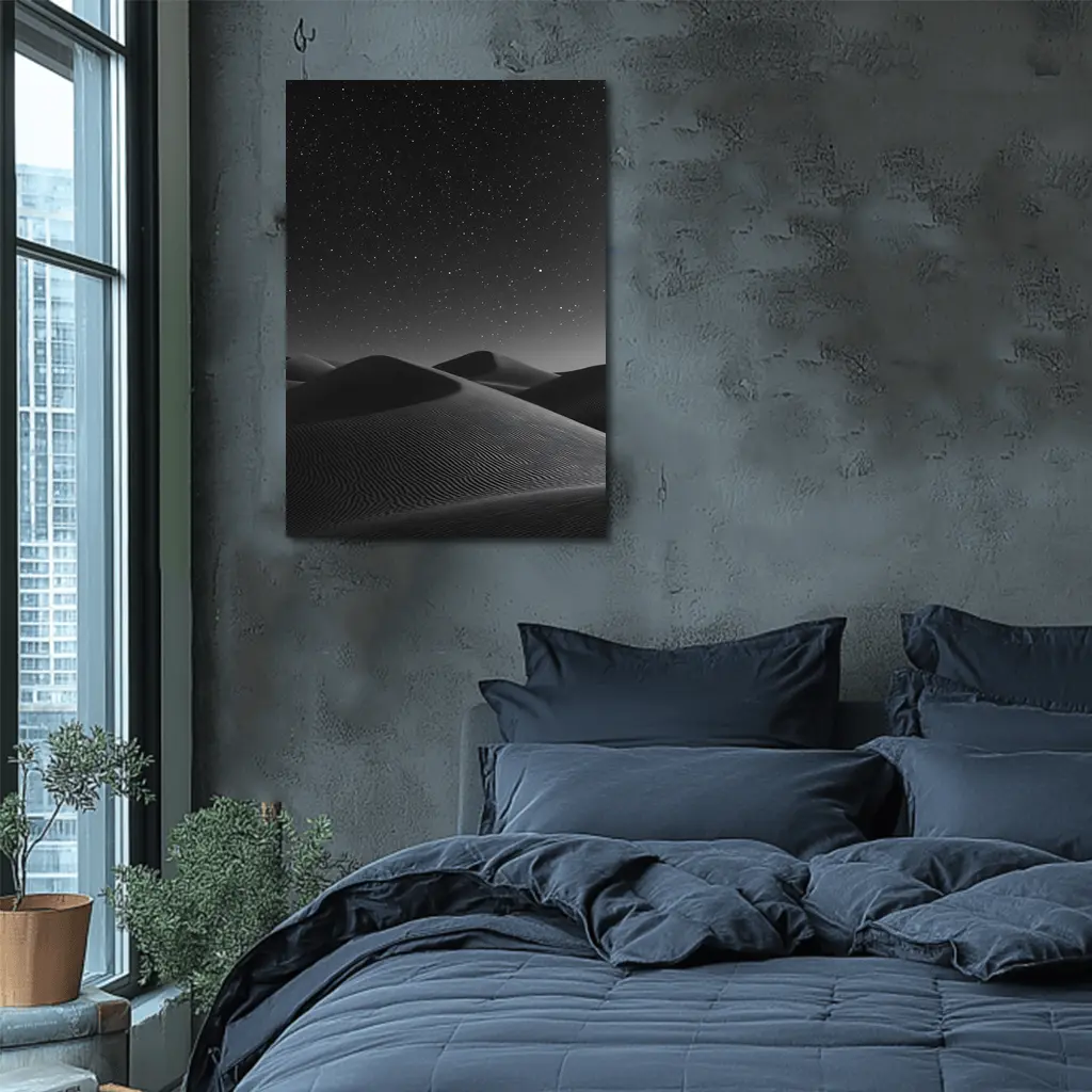 Black and White Desert Dunes Starry Night – Wall Art