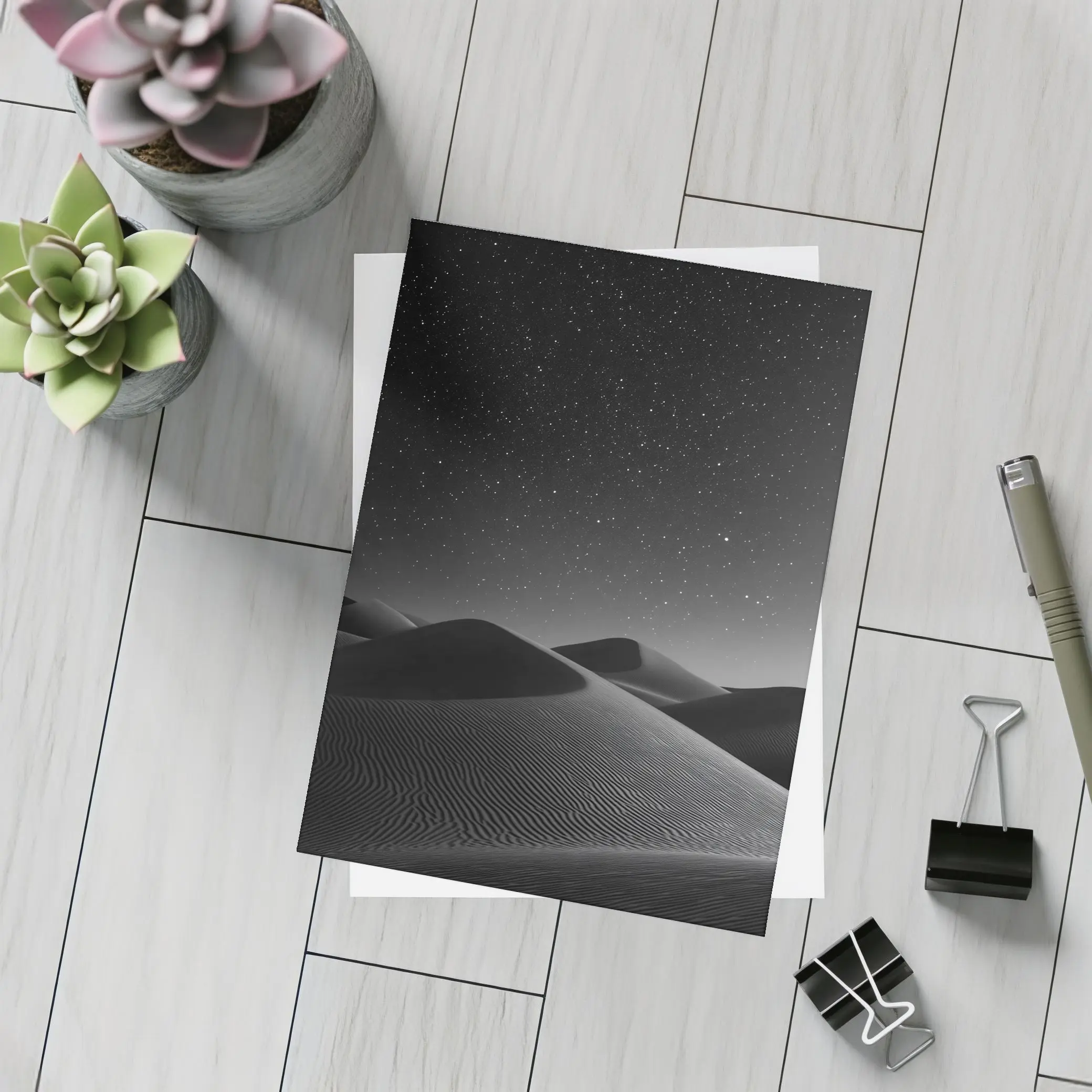 Black and White Desert Dunes Starry Night – Postcards