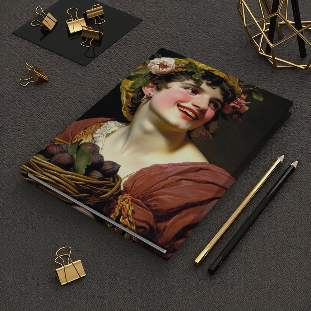 Young Woman With Flowers And Fruit Basket – Notebooks