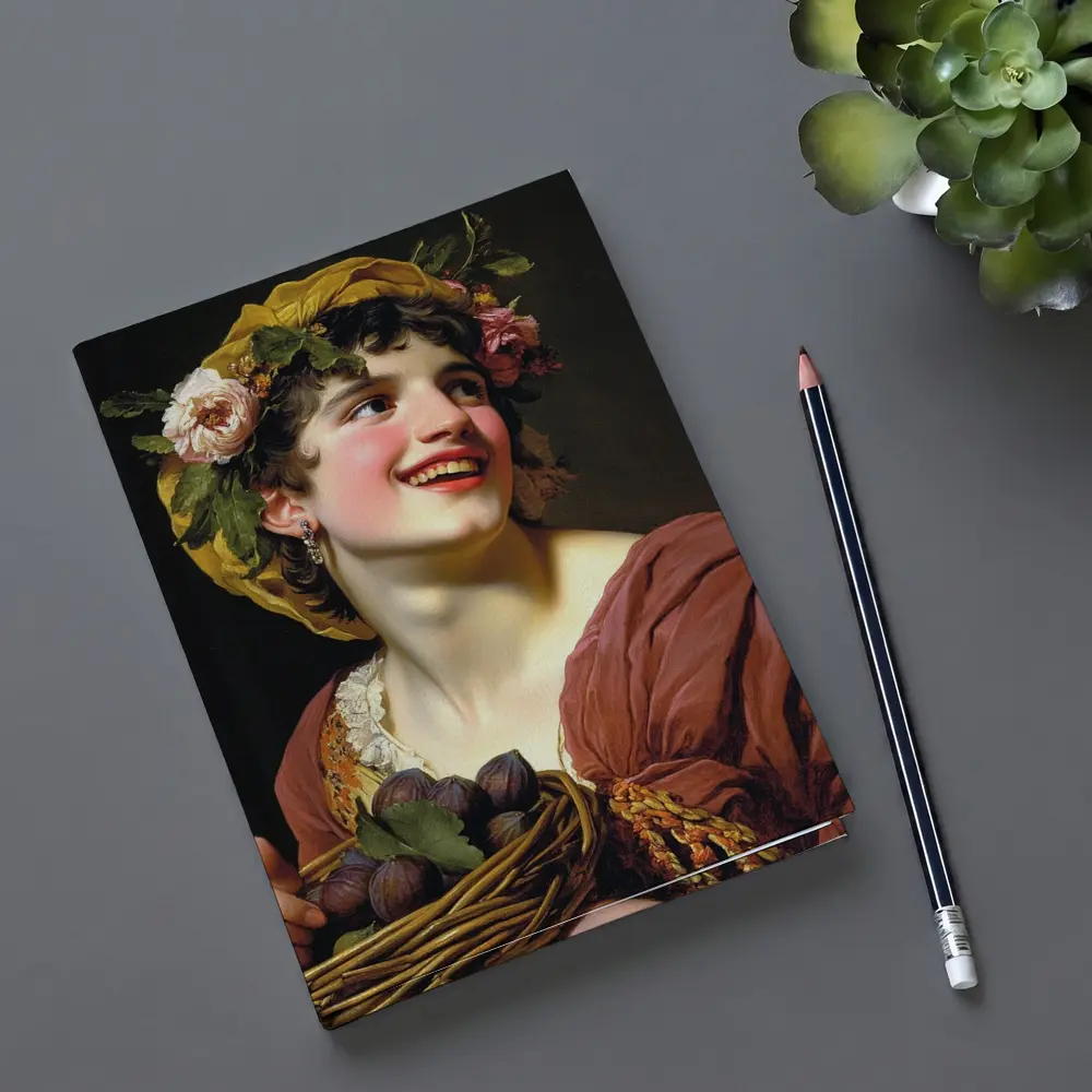 Young Woman With Flowers And Fruit Basket – Notebooks
