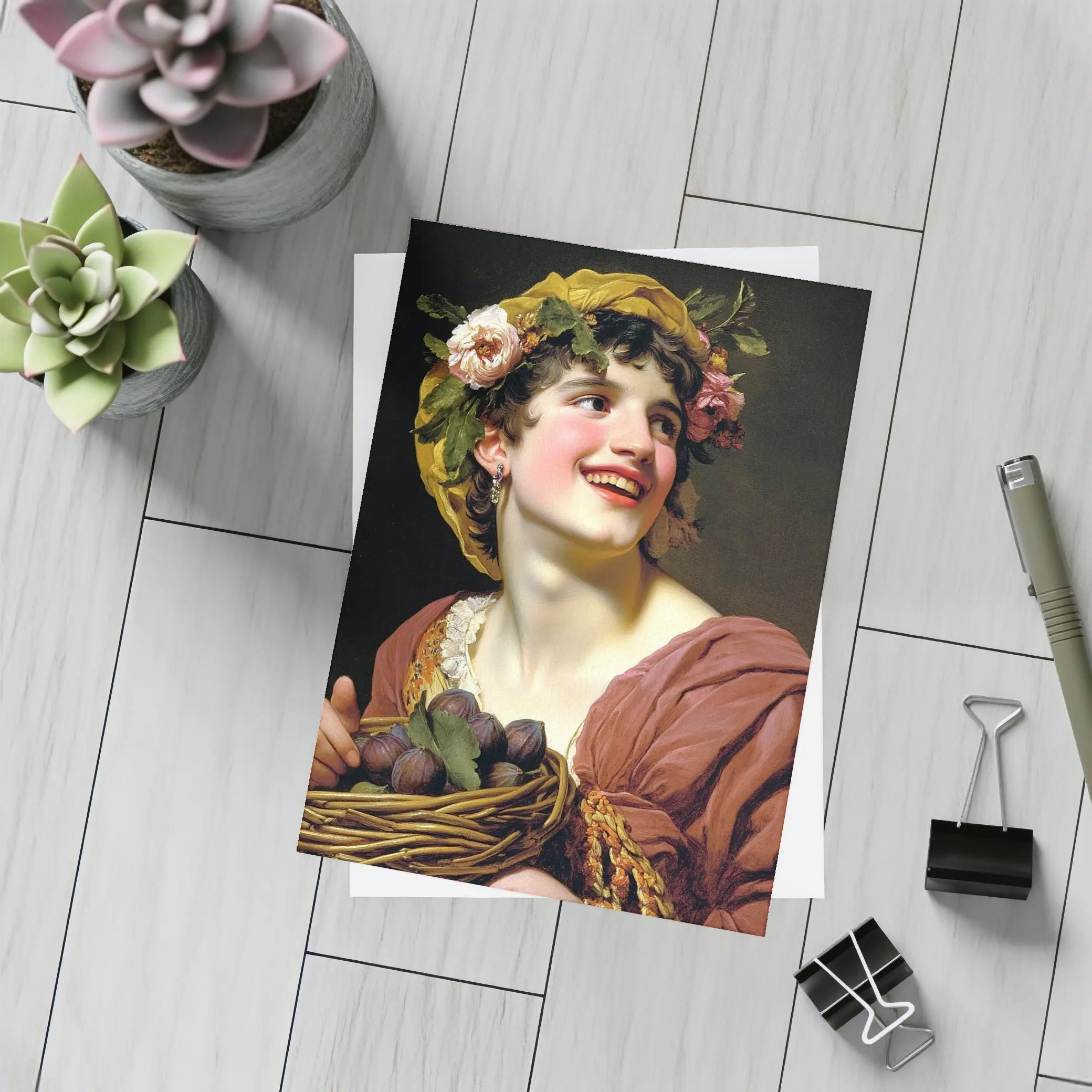 Young Woman With Flowers And Fruit Basket – Postcards