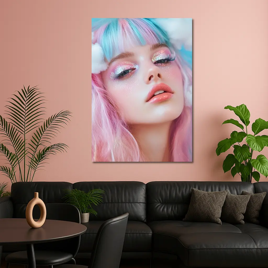 Pastel Fantasy Girl Glitter Makeup Cloud Background – Wall Art