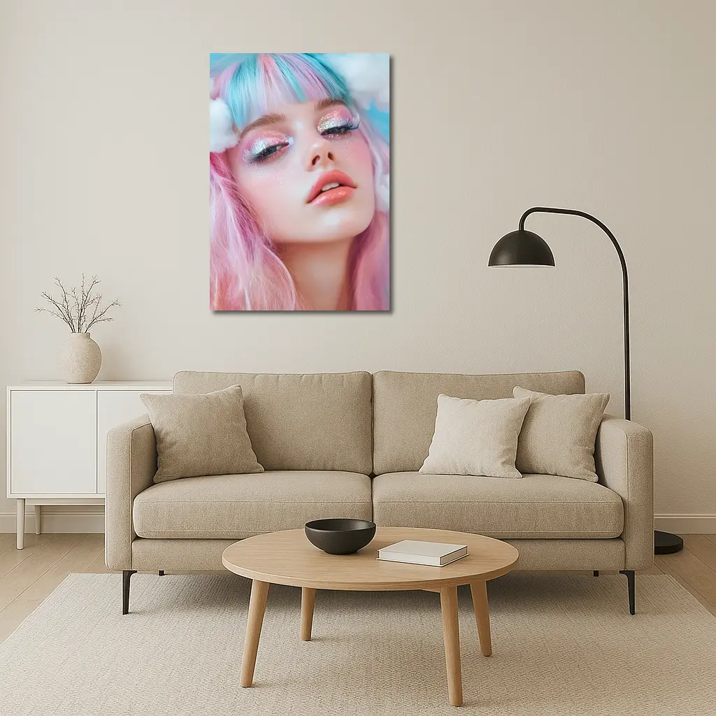 Pastel Fantasy Girl Glitter Makeup Cloud Background – Wall Art