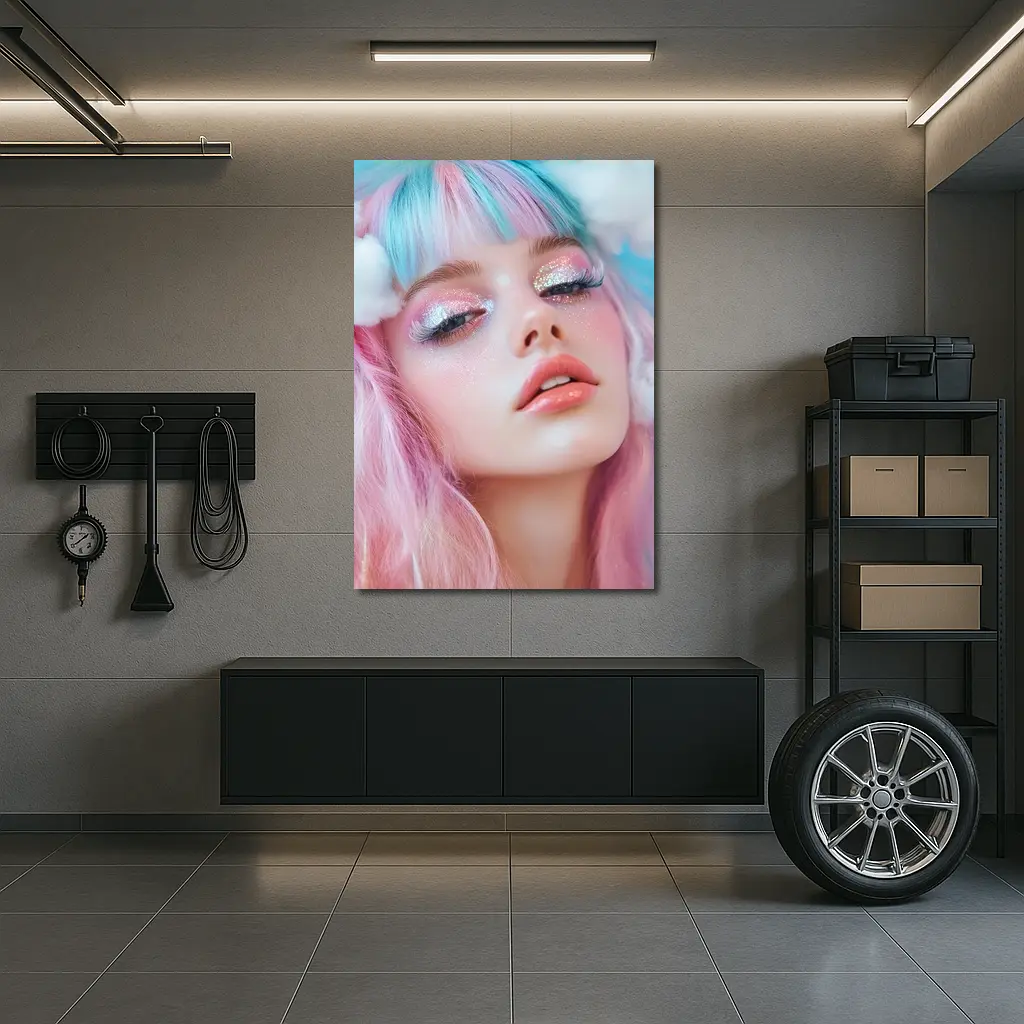 Pastel Fantasy Girl Glitter Makeup Cloud Background – Wall Art