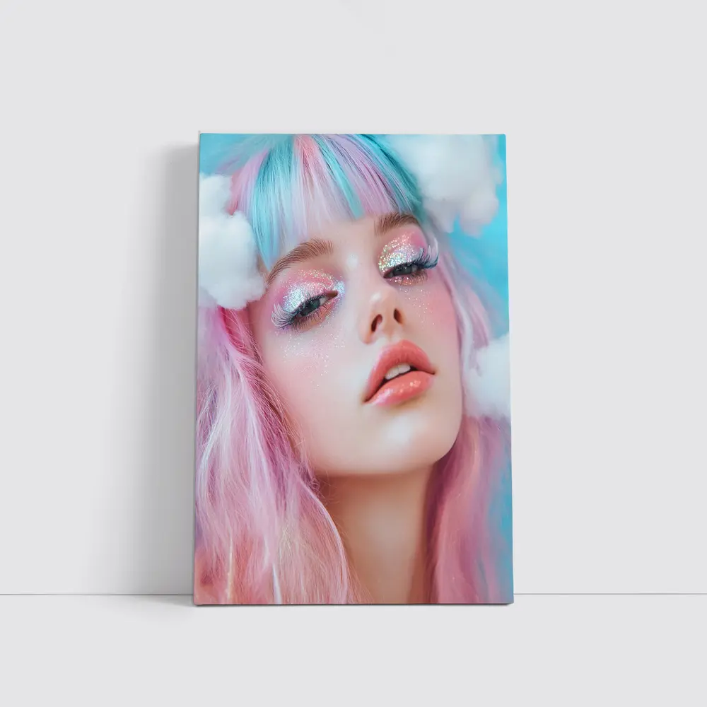 Pastel Fantasy Girl Glitter Makeup Cloud Background – Wall Art