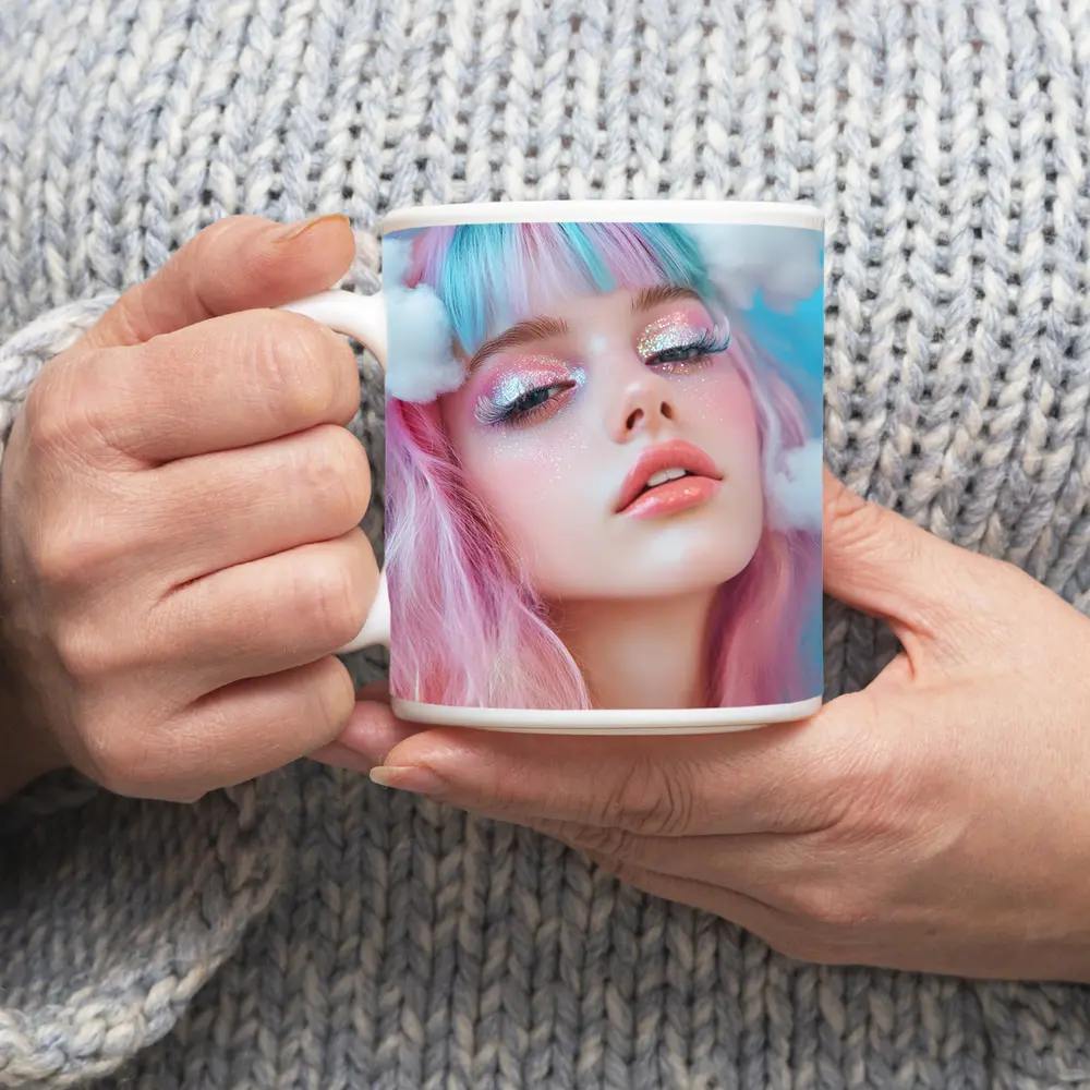 Pastel Fantasy Girl Glitter Makeup Cloud Background – Mugs