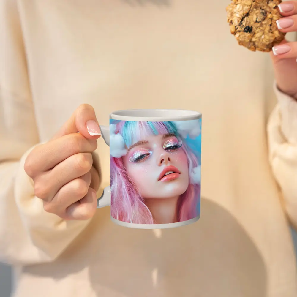 Pastel Fantasy Girl Glitter Makeup Cloud Background – Mugs