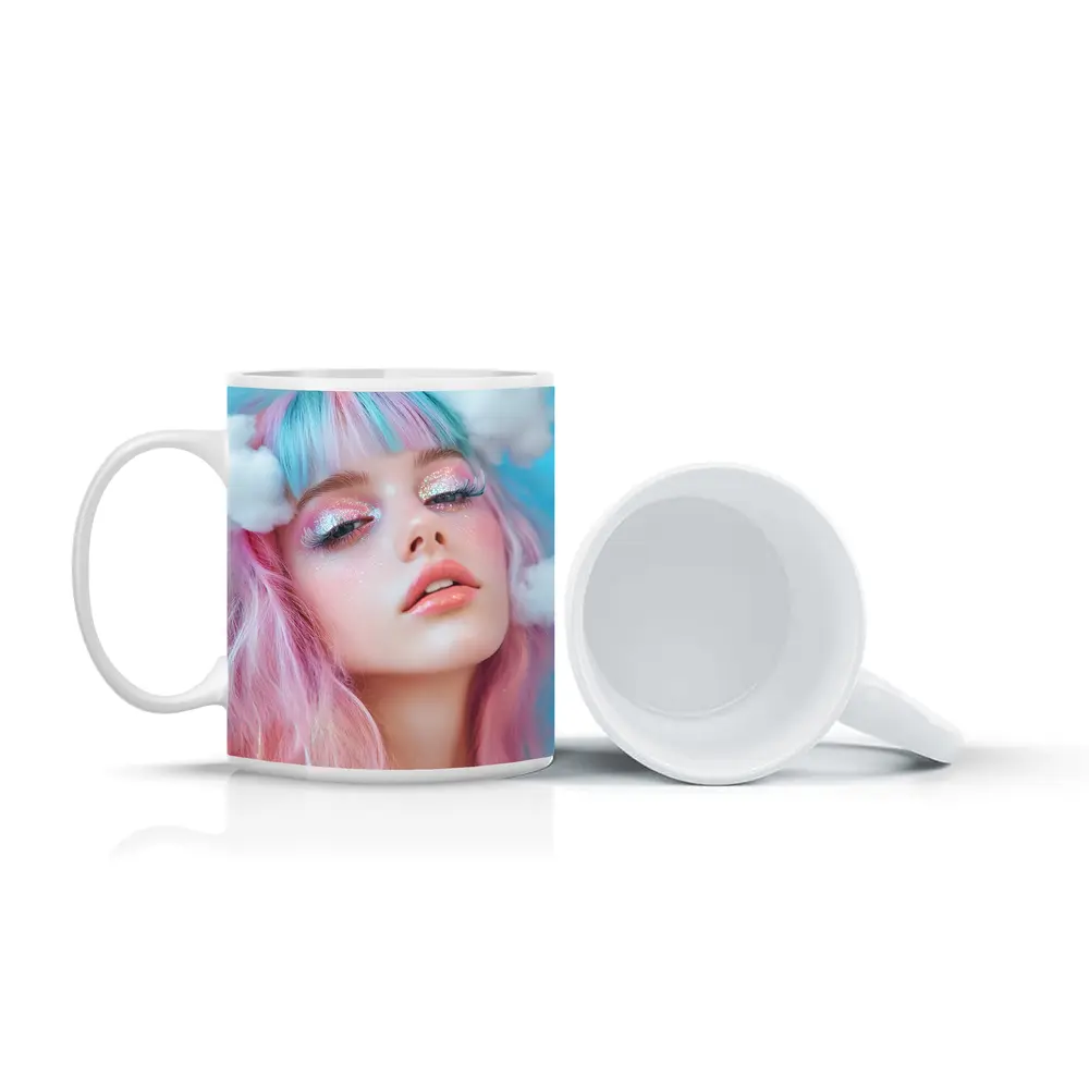 Pastel Fantasy Girl Glitter Makeup Cloud Background – Mugs