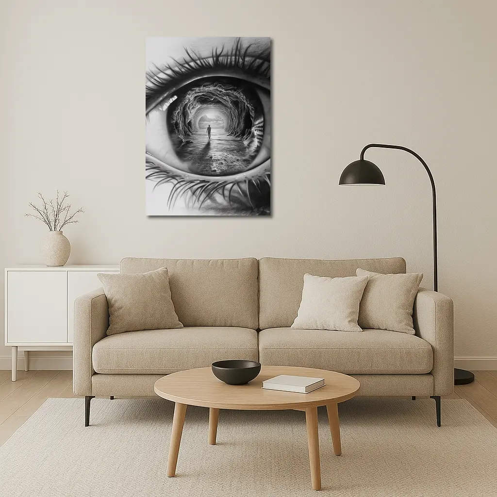 Surreal Eye Portal Figure Black White – Wall Art