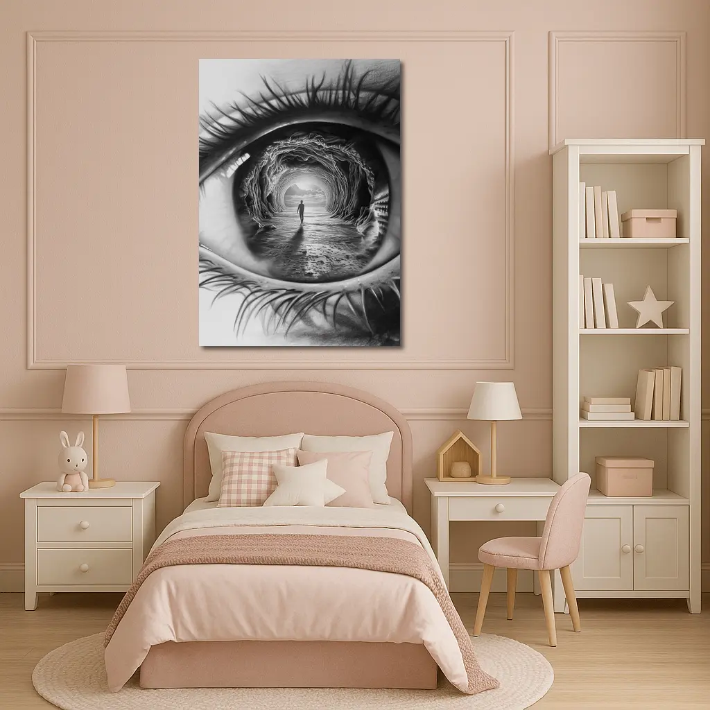 Surreal Eye Portal Figure Black White – Wall Art