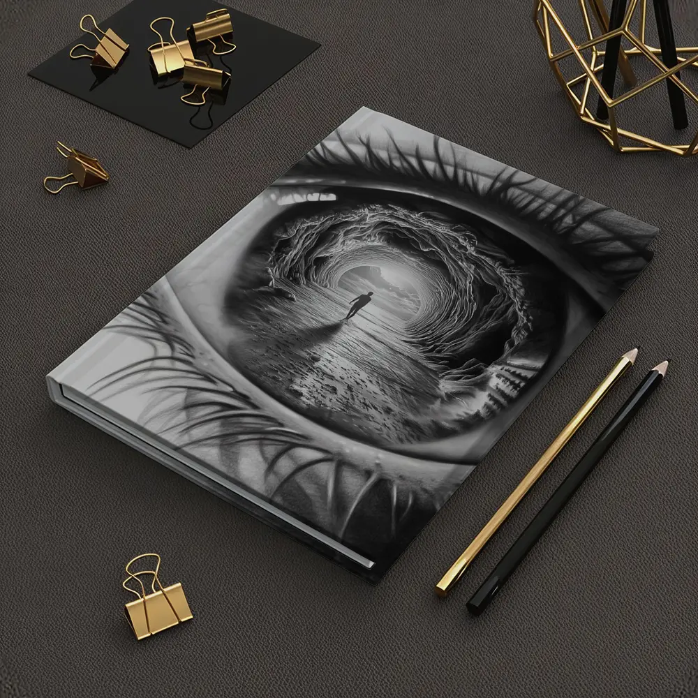 Surreal Eye Portal Figure Black White – Notebooks