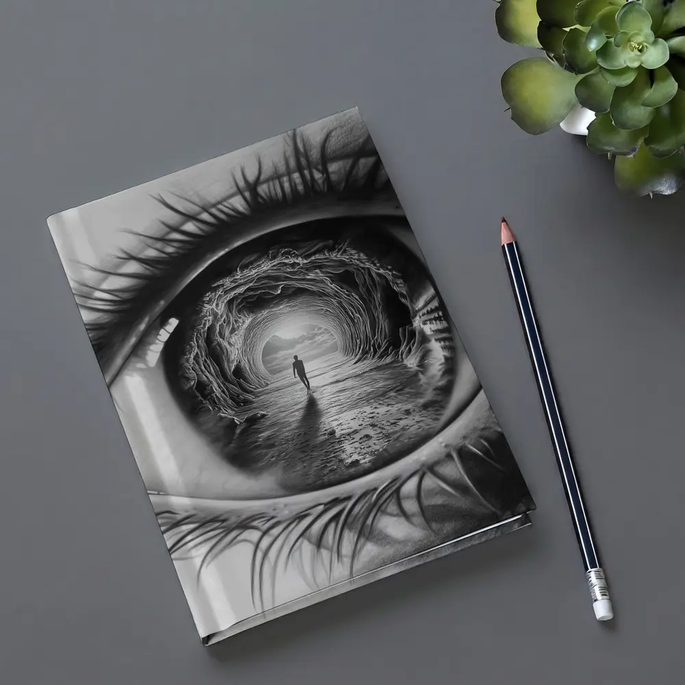 Surreal Eye Portal Figure Black White – Notebooks