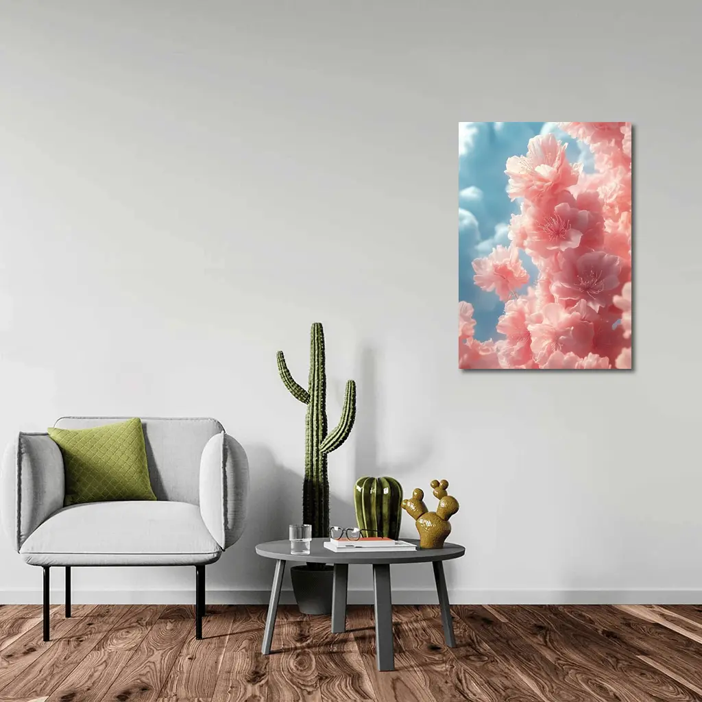 Pink Flowers Blooming Against Soft Sky – Wall Art