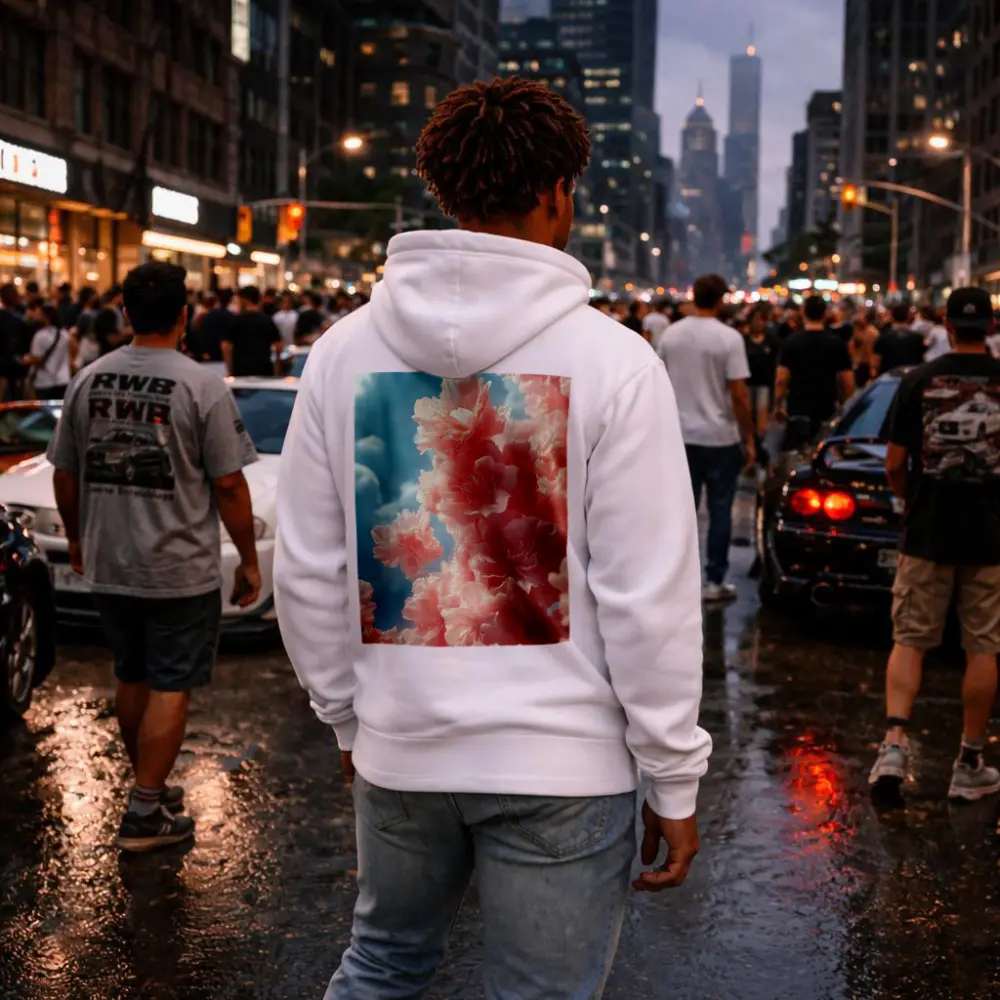 Pink Flowers Blooming Against Soft Sky – Hoodies