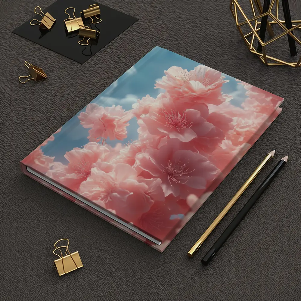 Pink Flowers Blooming Against Soft Sky – Notebooks