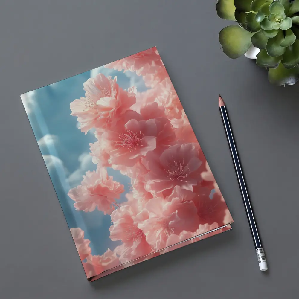 Pink Flowers Blooming Against Soft Sky – Notebooks