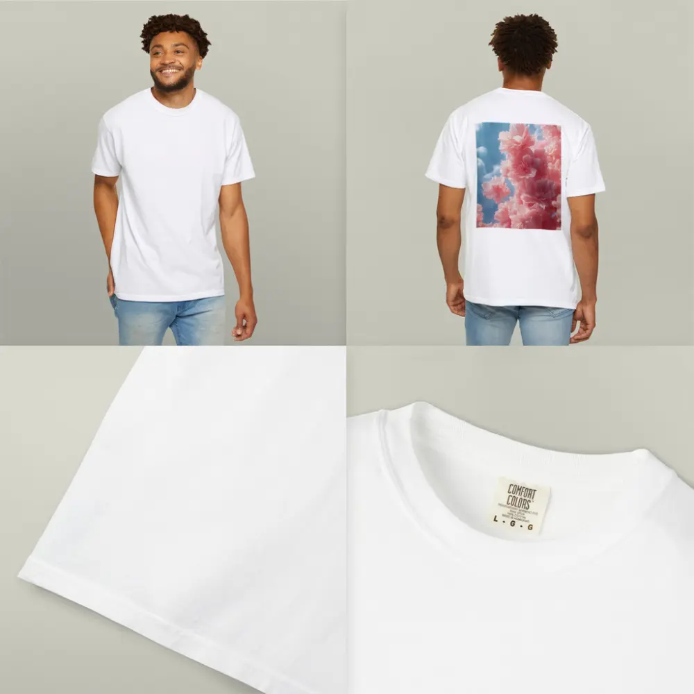 Pink Flowers Blooming Against Soft Sky – T-Shirts