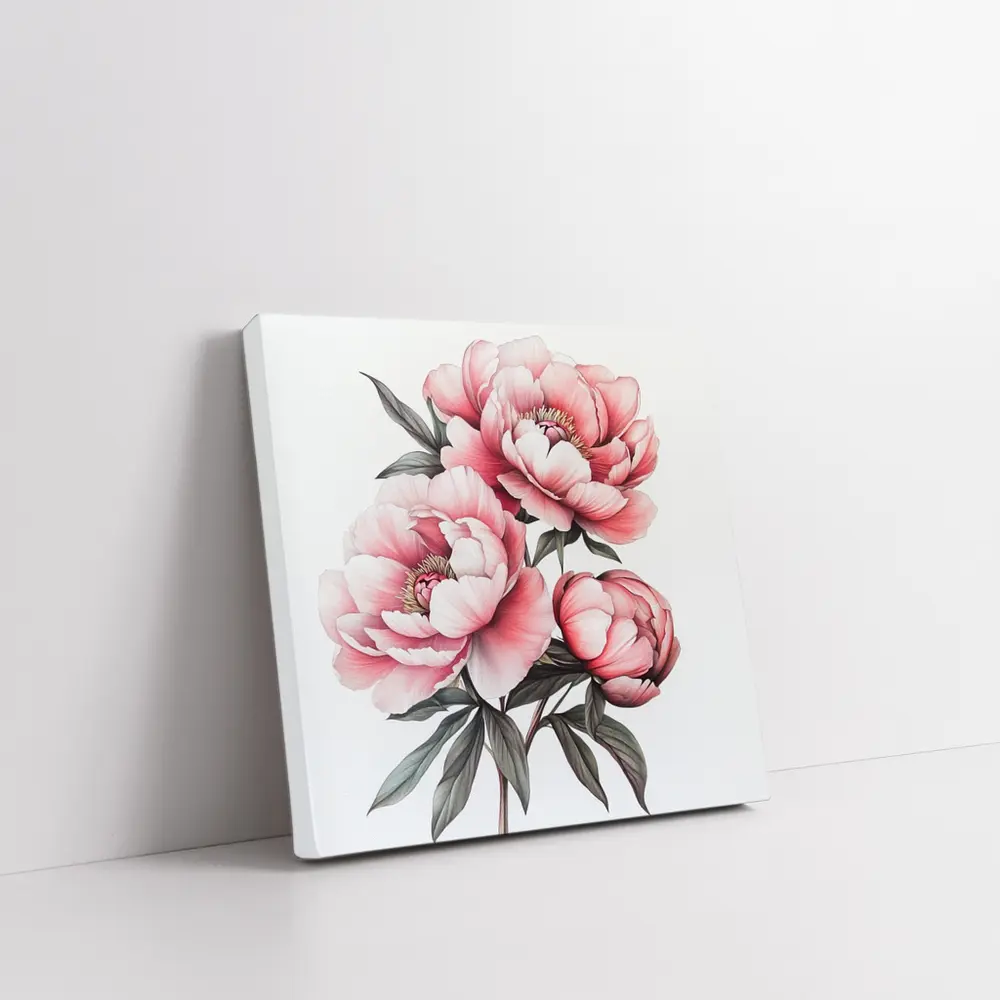 Pink Peony Bouquet Botanical Illustration White Background – Wall Art