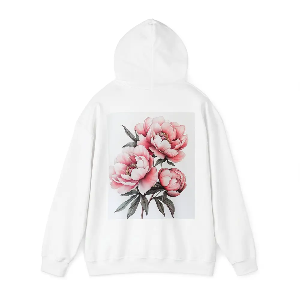 Pink Peony Bouquet Botanical Illustration White Background – Hoodies