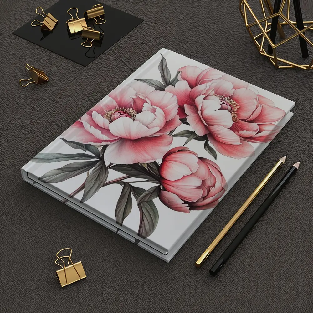 Pink Peony Bouquet Botanical Illustration White Background – Notebooks