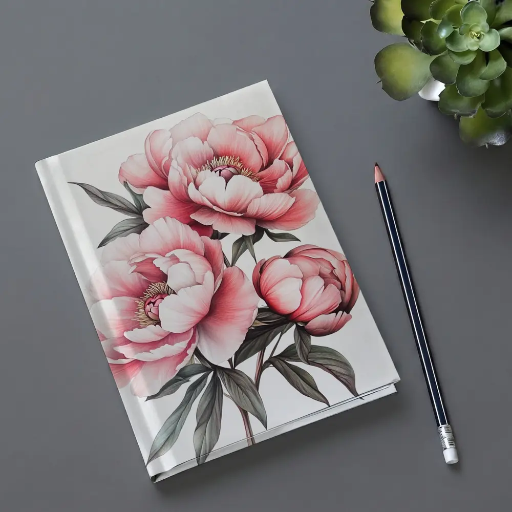 Pink Peony Bouquet Botanical Illustration White Background – Notebooks