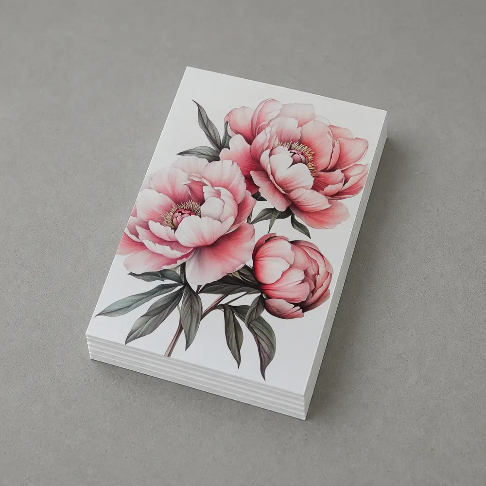 Pink Peony Bouquet Botanical Illustration White Background – Postcards