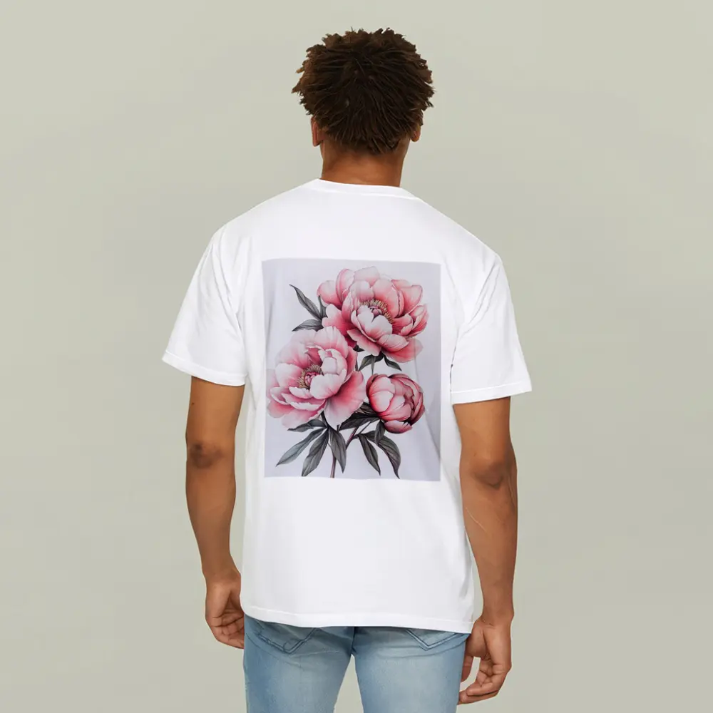 Pink Peony Bouquet Botanical Illustration White Background – T-Shirts