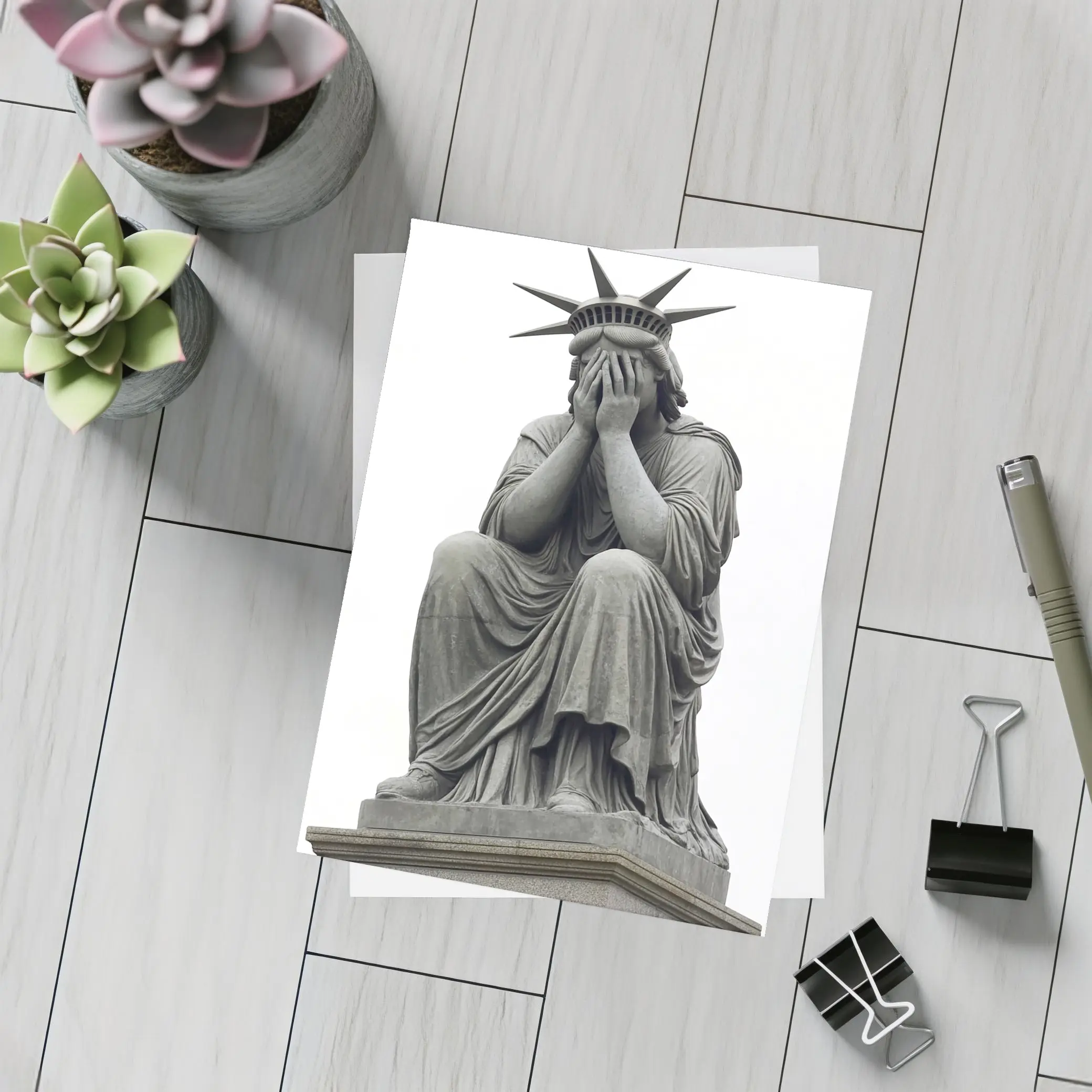 Statue of Liberty Weeping Hands Covering Face – Postcards
