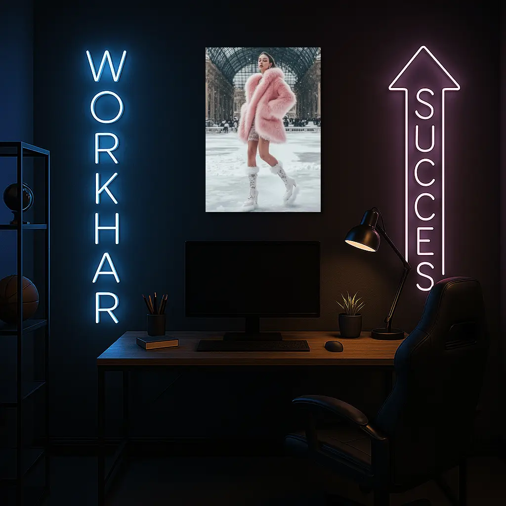 Pink Fur Coat Woman Snow Milan Gallery – Wall Art