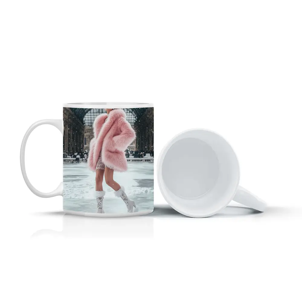 Pink Fur Coat Woman Snow Milan Gallery – Mugs