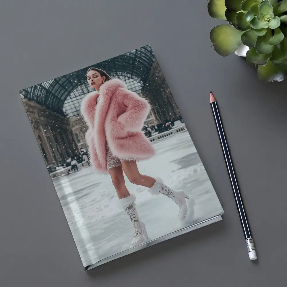 Pink Fur Coat Woman Snow Milan Gallery – Notebooks