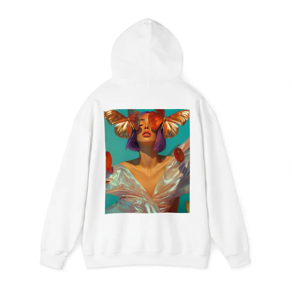 Woman With Butterflies Purple Hair Teal Background – Hoodies