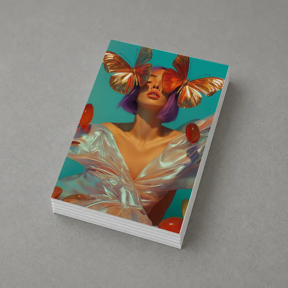 Woman With Butterflies Purple Hair Teal Background – Postcards