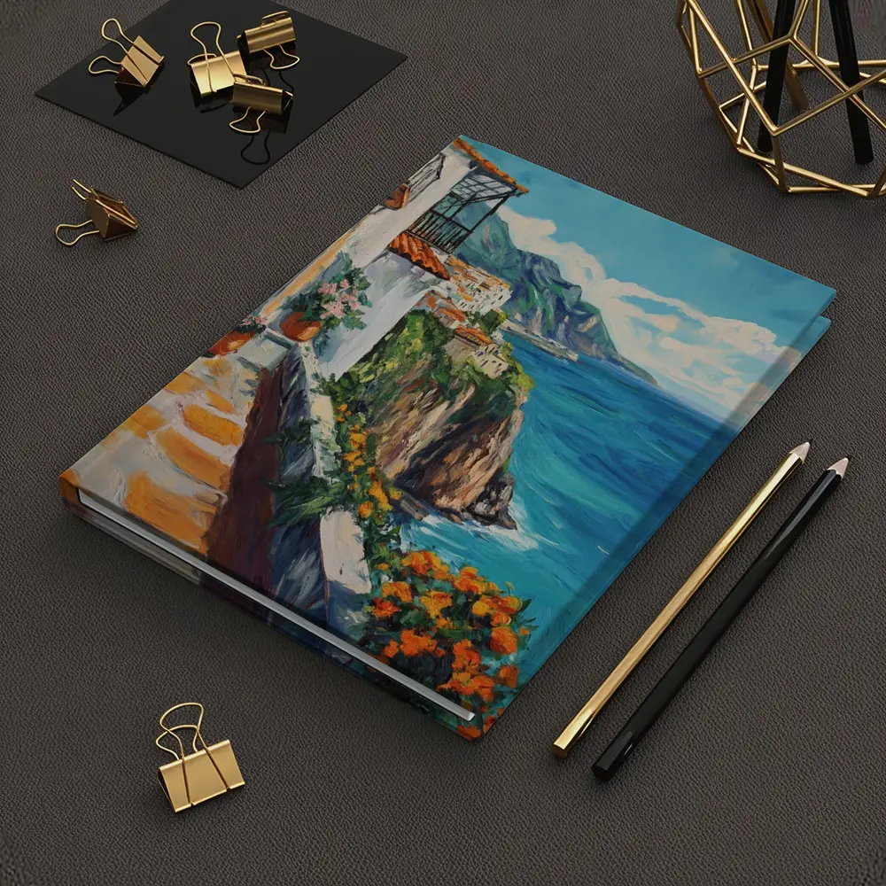 Amalfi Coast Cliffside Oil Painting Mediterranean View – Notebooks