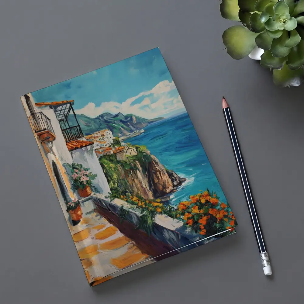 Amalfi Coast Cliffside Oil Painting Mediterranean View – Notebooks