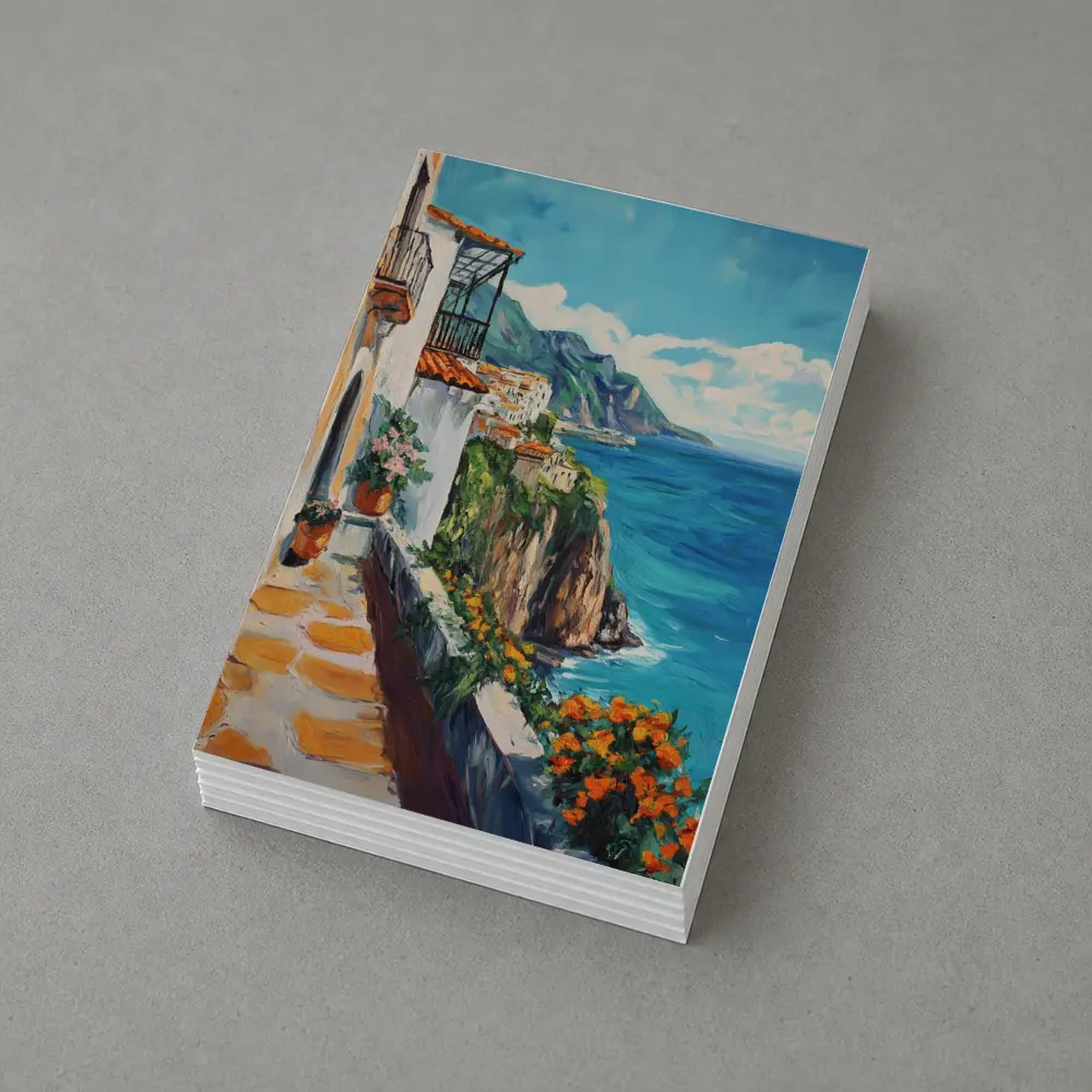Amalfi Coast Cliffside Oil Painting Mediterranean View – Postcards